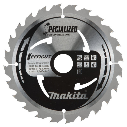 Пильный диск для дерева EFFICUT 190x30x1.0х24T (для аккум. инстр.), Makita, B-64185