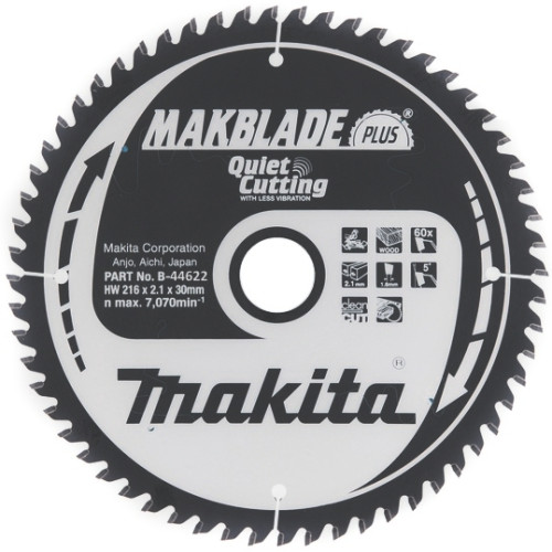 Диск для дерева Makblade-Plus 216x2.1x30, 60T, ATB Makita B-44622