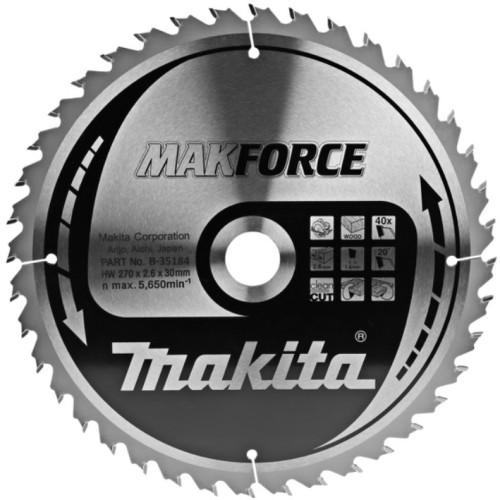 Диск пильный для дерева Makforce, HW, 270x2.6x30 мм, 40T, 20G, ATB Makita B-35184