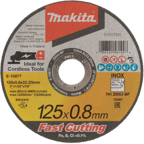 Абразивный отрезной диск для нержавеющей стали Z60T, 125х0.8х22.23 мм Makita E-10877