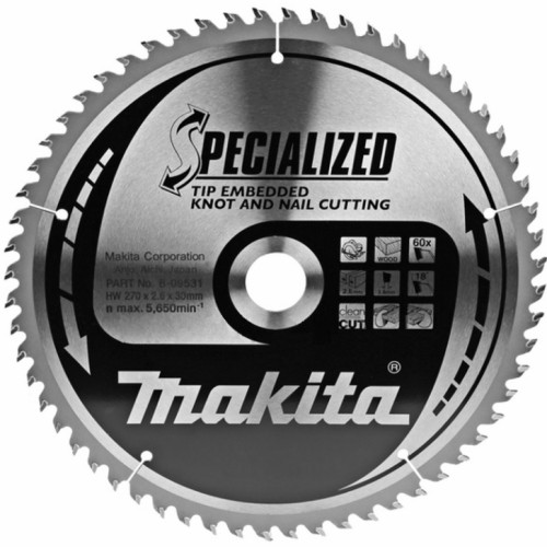 Диск для дерева с гвоздями, 270х2.6х30, 60T, ATB Makita B-35330