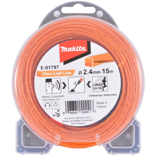 Леска бесшумная спиральная Клевер, 2.4 мм, 15 м Makita E-01797