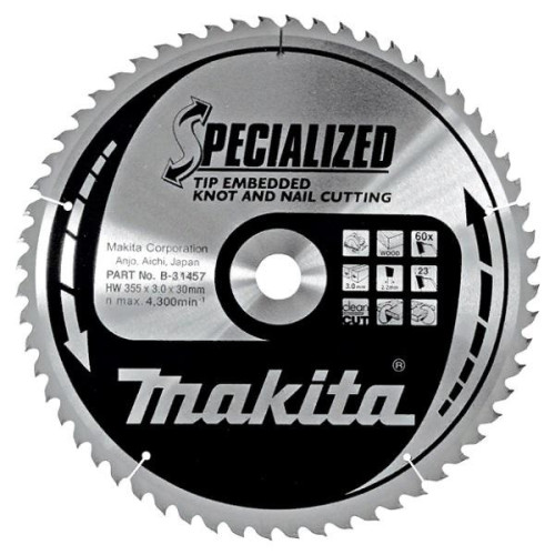 Диск для дерева с гвоздями, 355х3.0х30, 40T, 23G, ATB Makita B-31457